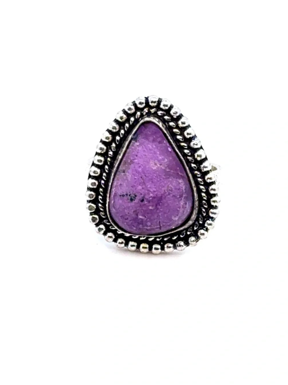 Purple‎ Teardrop Stone Silver 925 Beaded Ring